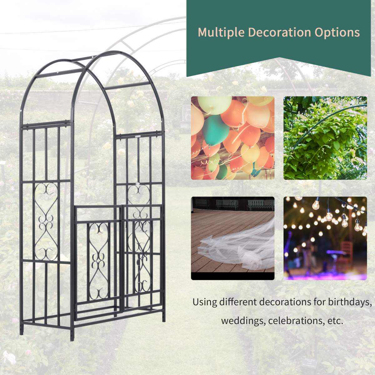 Outsunny Metal Garden Arch with Double Gate, Garden Arbor Climbing Plants