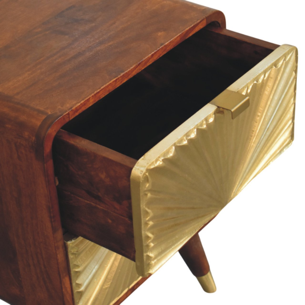 Artisan Furniture Solid Wood Avora Brass Embossed 2 Drawer Chestnut Nightstand