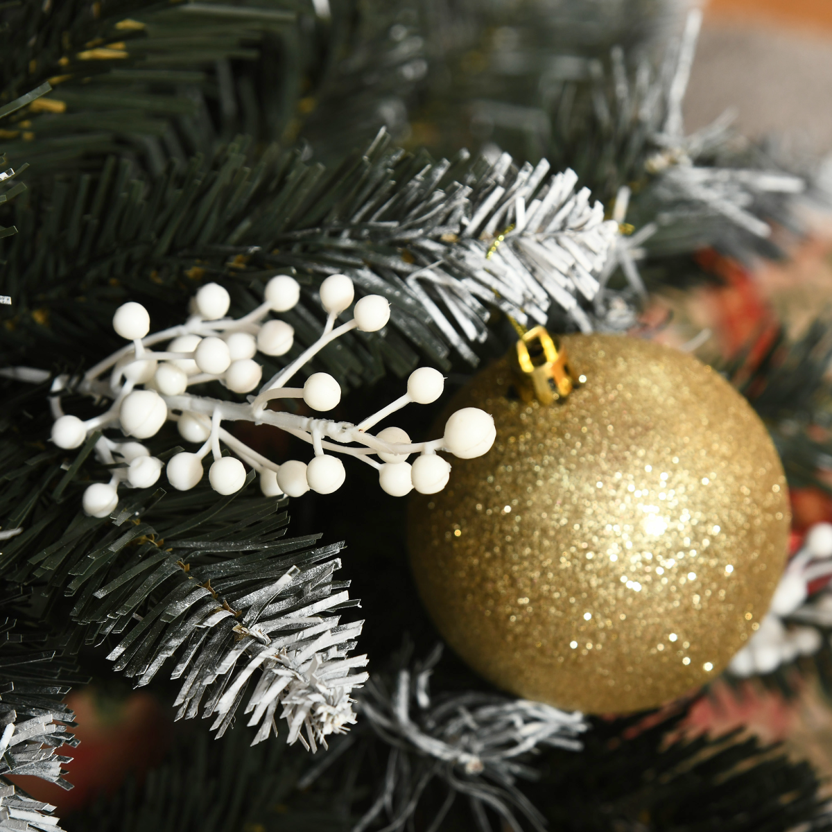 5FT Artificial SnowDipped Christmas Tree White Berries Star Topper Branch Green