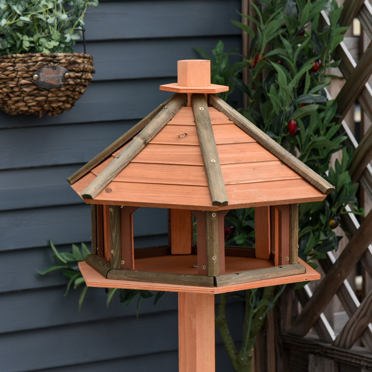 Wooden Bird Feeder Wooden Bird Table Bird Feeder with Roof, Brown, 130cm