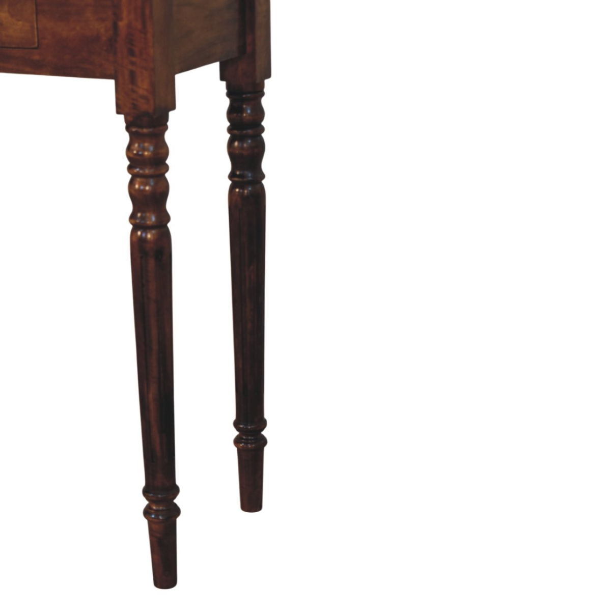 Artisan Furniture Solid Wood Turned Legs Chestnut Console, 3 Drawers, Dark Brown