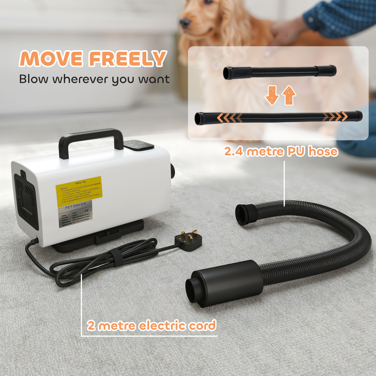 PawHut 2200W Dog Hair Dryer w/ Auto Adjustable Temperature & Airflow, White