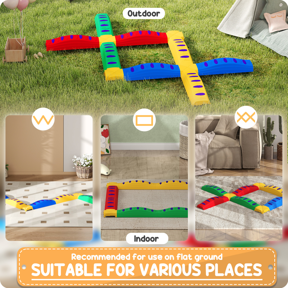 AIYAPLAY 12PCs Kids Balance Beam Stepping Stones with Non-Slip Foot Pads
