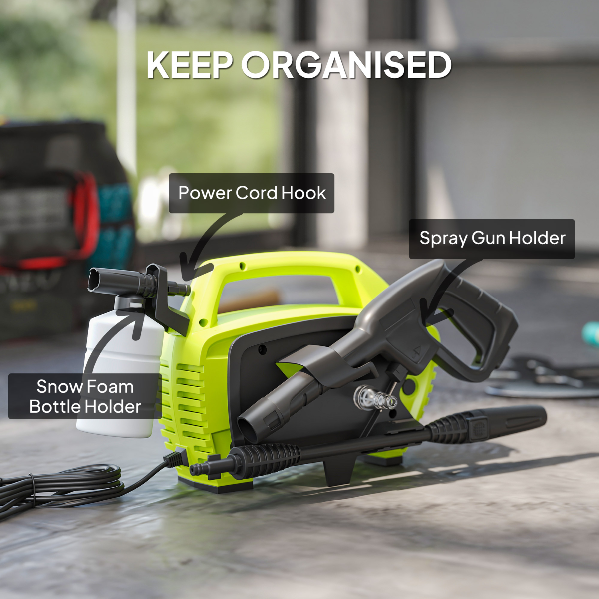 Outsunny 1600W Power Washer 130 Bar Pressure Washer 6M Hose, Nozzle, Green
