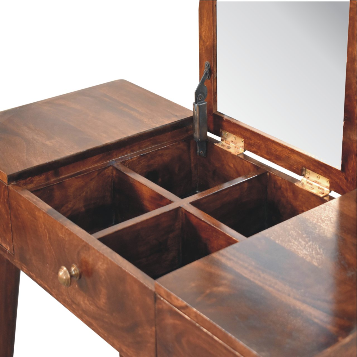 Artisan Furniture Solid Wood California Walnut Dressing Table with Foldable Mirror, Brown, 3 Drawers