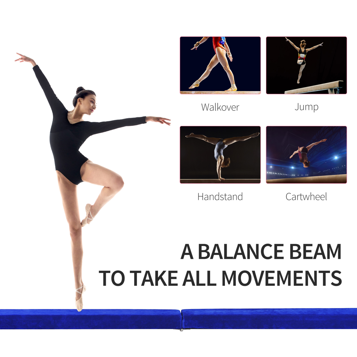 HOMCOM 2.1m Balance Beam Trainer Fold Performance Gymnastics, Blue