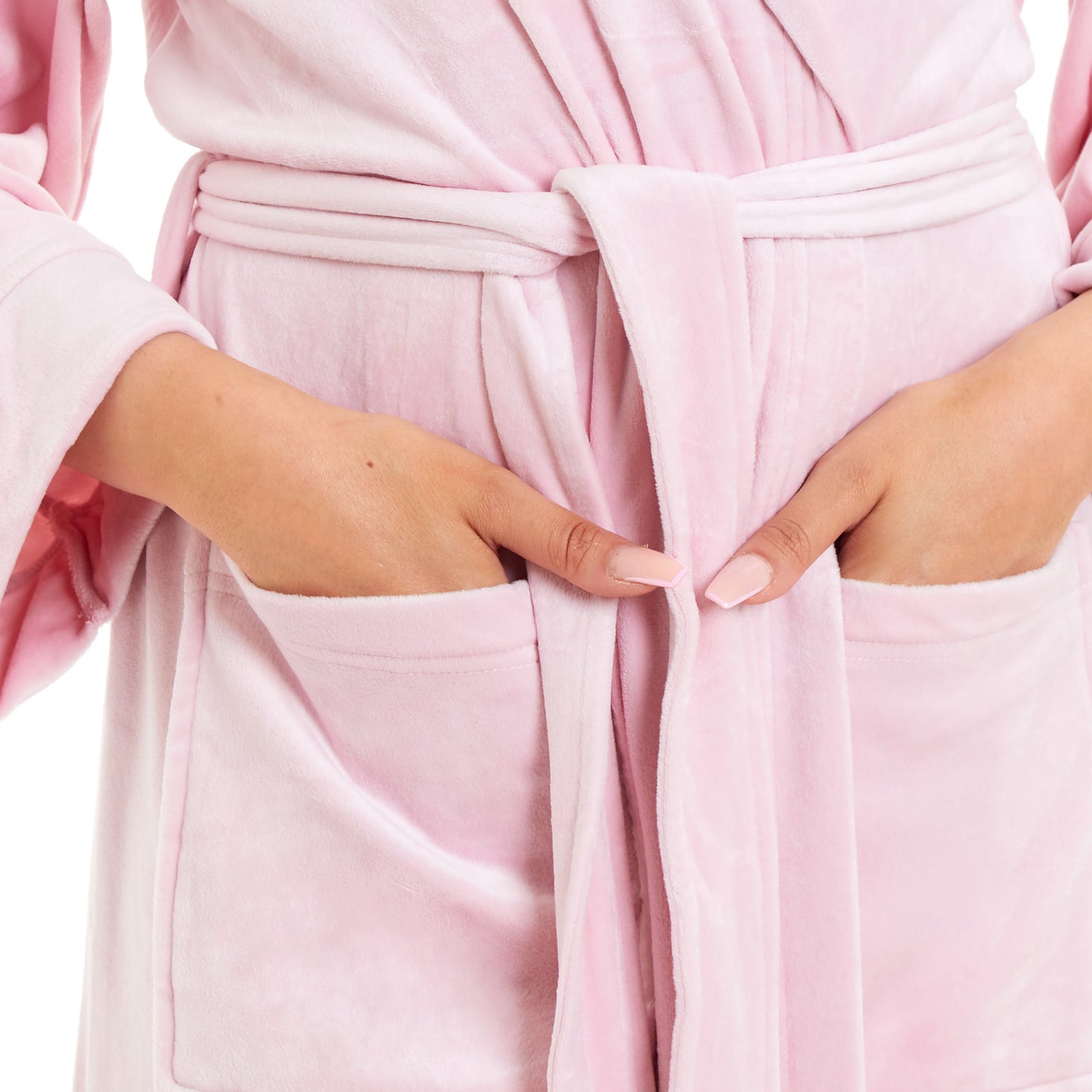 Daisy Dreamer Women's Hooded Velour Bathrobe Ultra Soft Luxurious Pink And Grey Cosy Super Soft Hotel-Style Robe