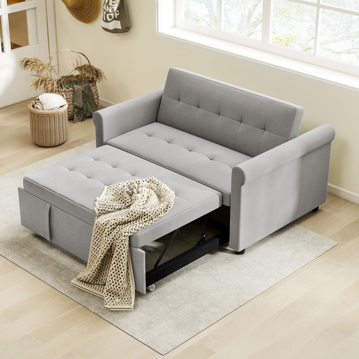 HOMCOM Convertible Pull Out Sleeper Sofa Bed Settee for Living Room, Grey
