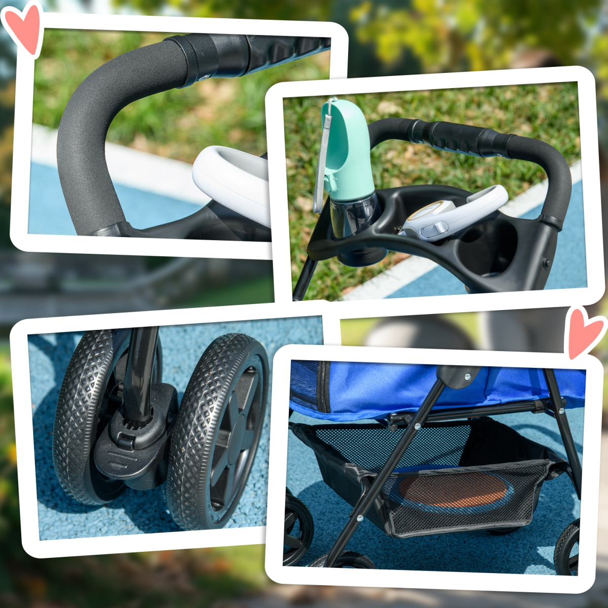 Pet Stroller  Foldable Travel Carriage with Brake Basket Adjustable Canopy