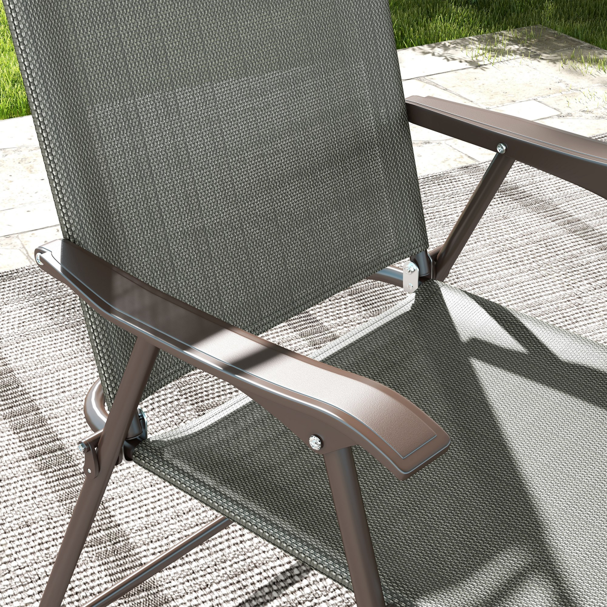 Outsunny Folding Chairs Set with Armrest, Breathable Mesh Fabric Seat, Dark Grey