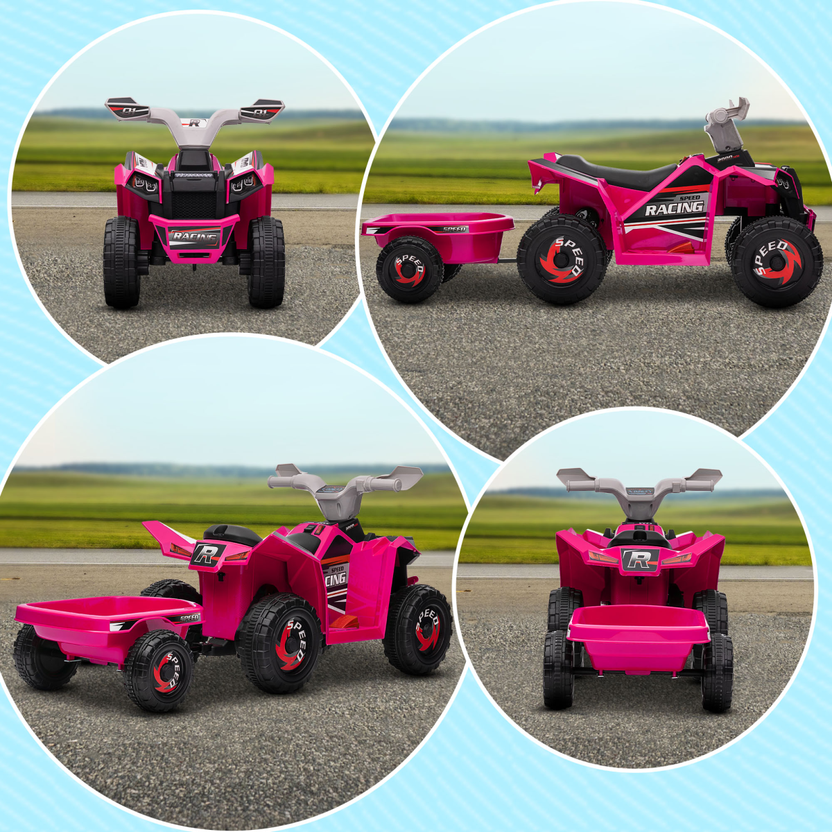 Electric Quad Bike, 6V Kids Ride On ATV w/ Back Trailer for 18-36 Months - Pink