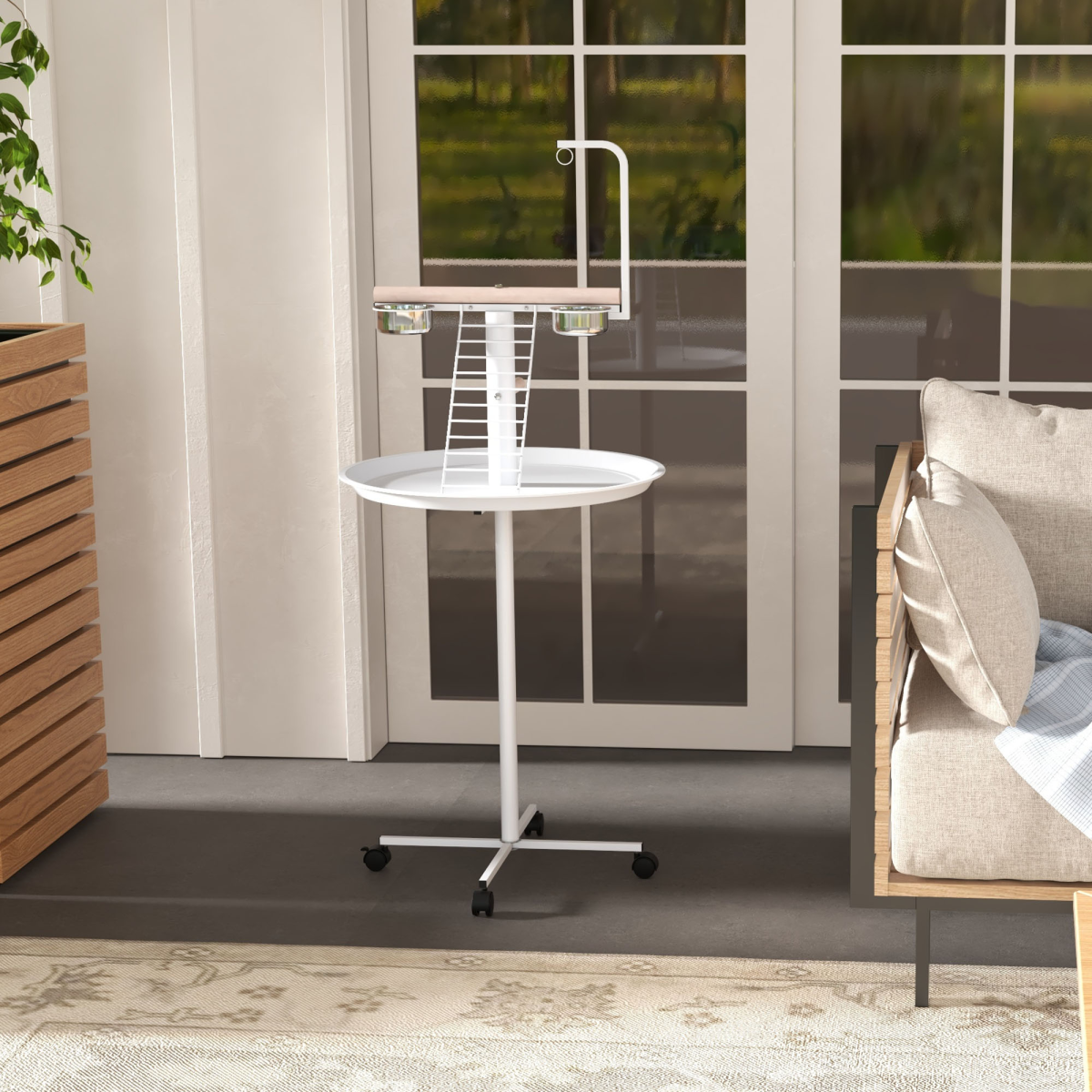 PawHut Bird Table: Elevated, Mobility, Perches, Stainless, Round Tray