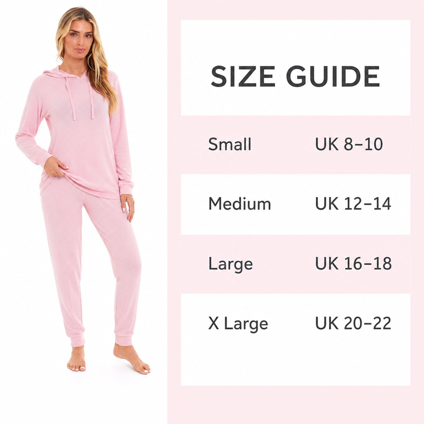Daisy Dreamer Hooded Pyjama Set Womens Pink Grey Long Sleeve Hoodie and Pants Luxurious