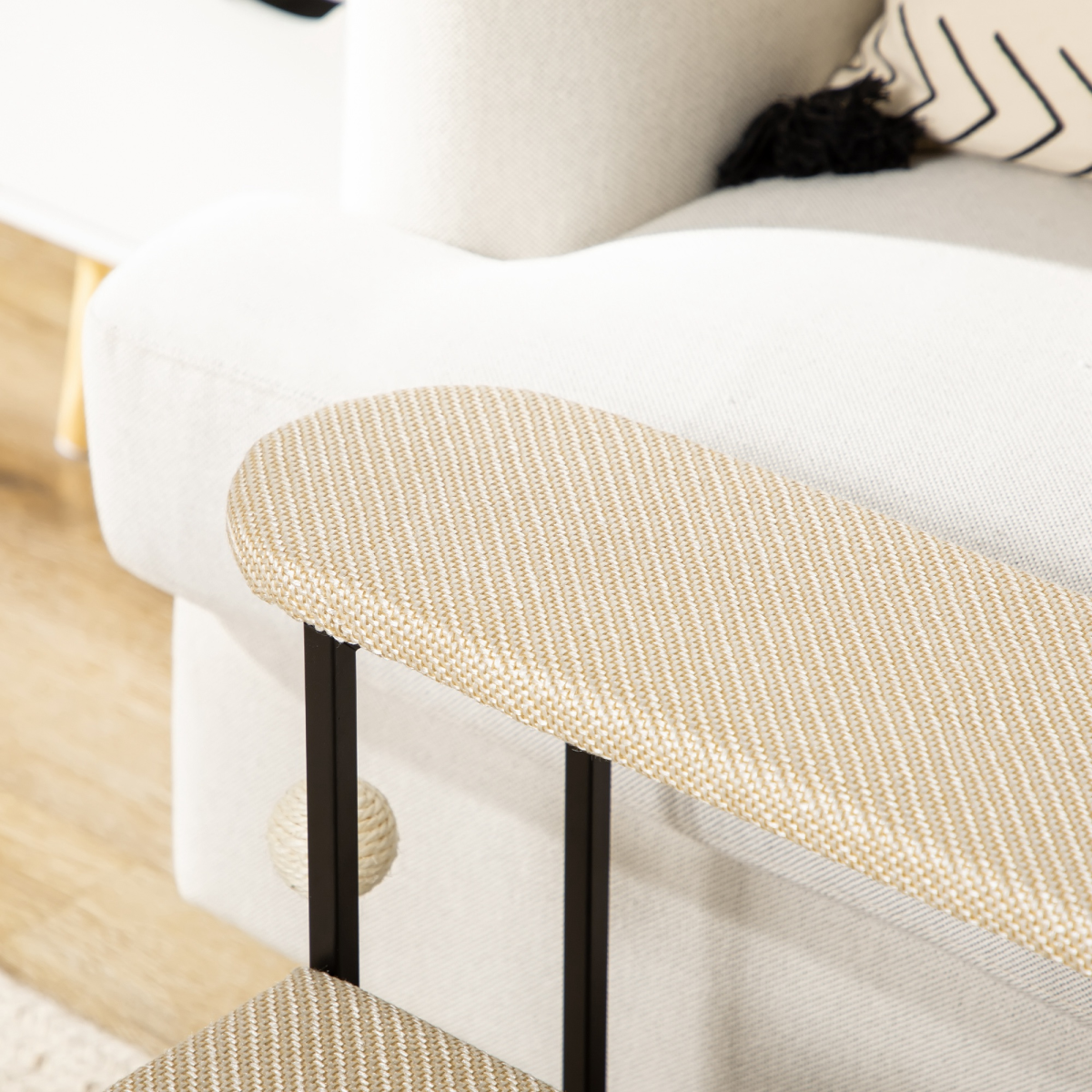 Cat Stairs w/ Sisal Scratching Board, Hanging Ball, Steel Frame - Cream Pawhut