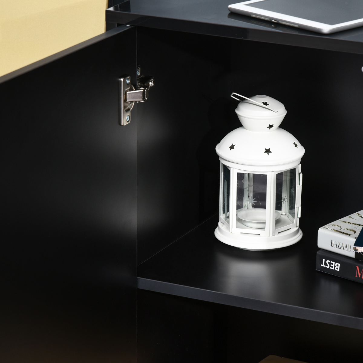 Side Cabinet with 2 Door Cabinet and 2 Drawer for Home Office Black