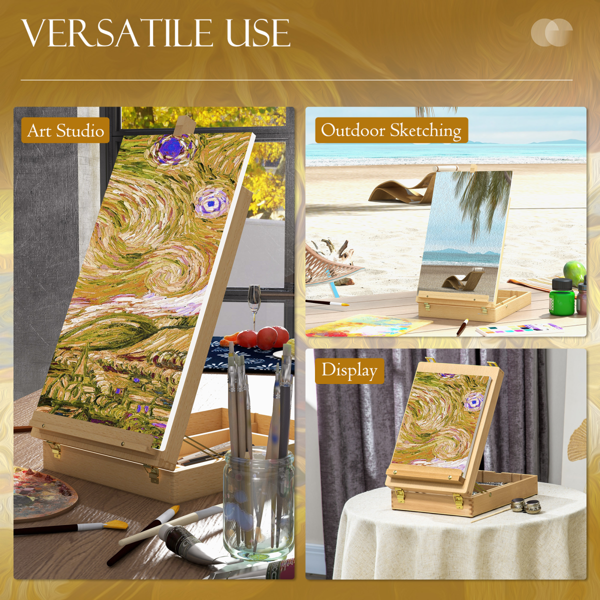Vinsetto Wooden Table Easel Box Hold Canvas up to 61cm Adjustable Sketch Board