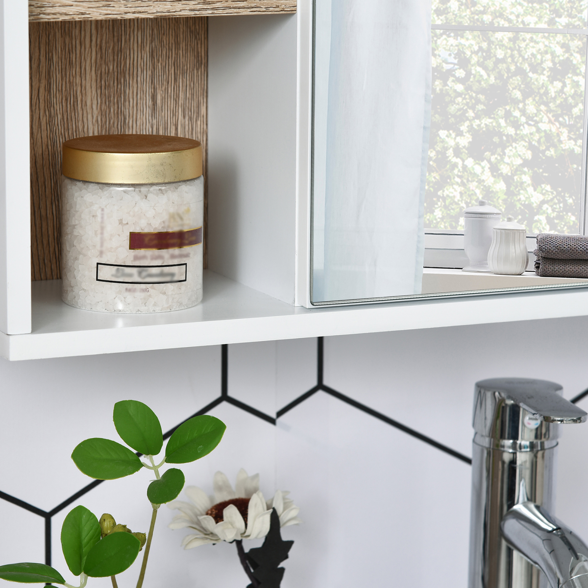HOMCOM Wall Mounted Bathroom Storage Cabinet w/ Mirrored Door, Adjustable Shelf