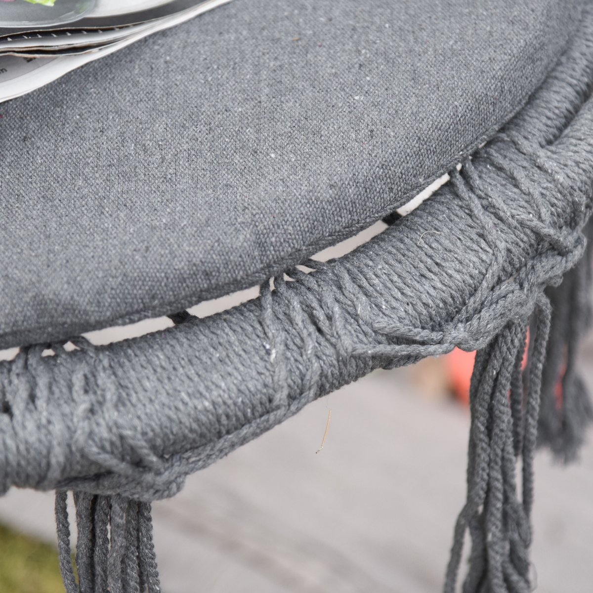 Cotton-Polyester Blend Macrame Hanging Chair Swing Hammock & Backrest, Grey