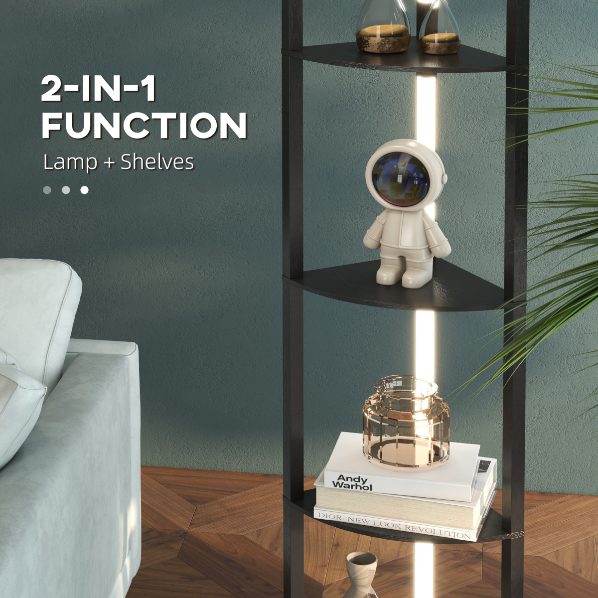 HOMCOM Corner Floor Lamp with Dimmable Warm White LED Light, for Living Room