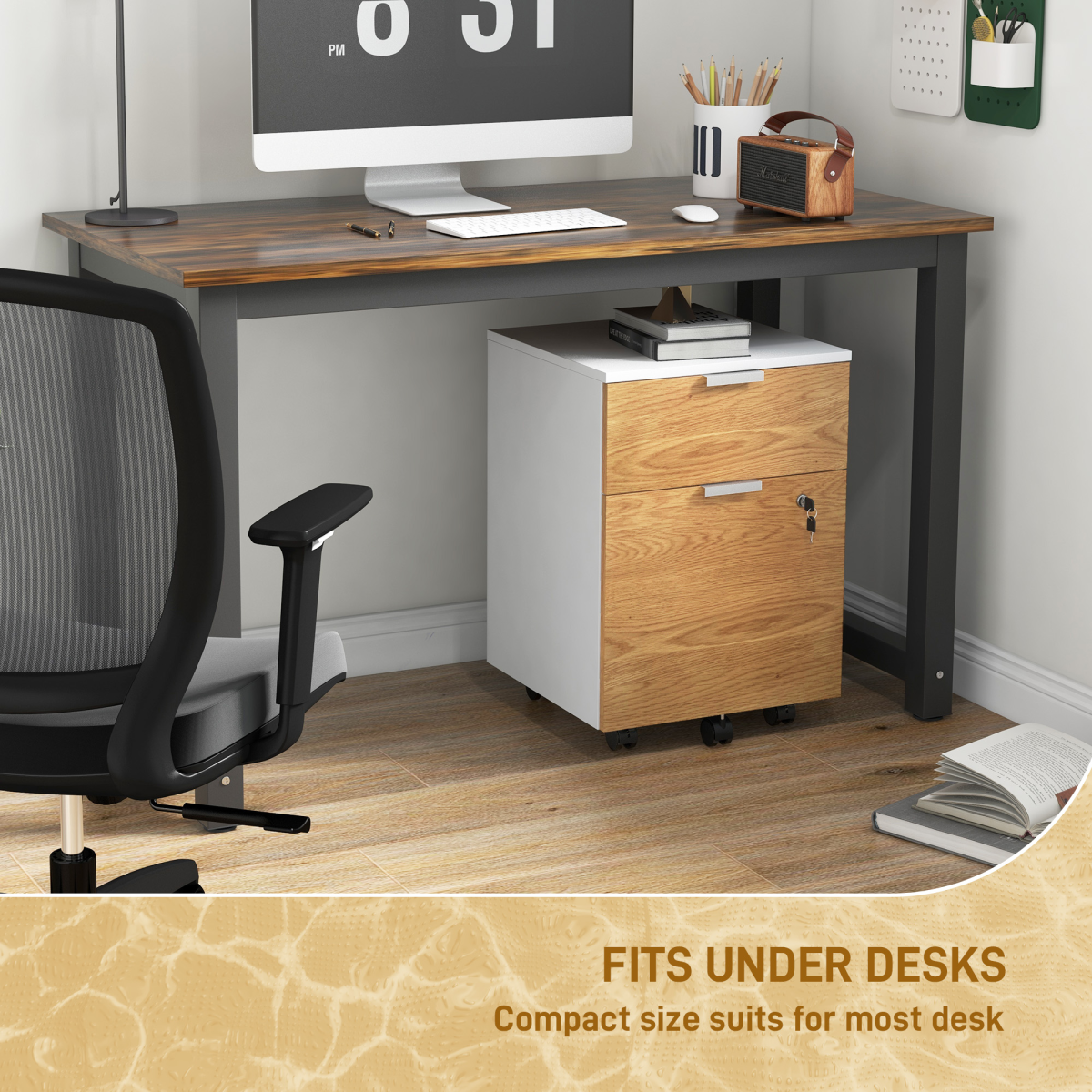 HOMCOM 2 Drawer Filing Cabinet with Adjustable Hanging Bars for A4 and Letter