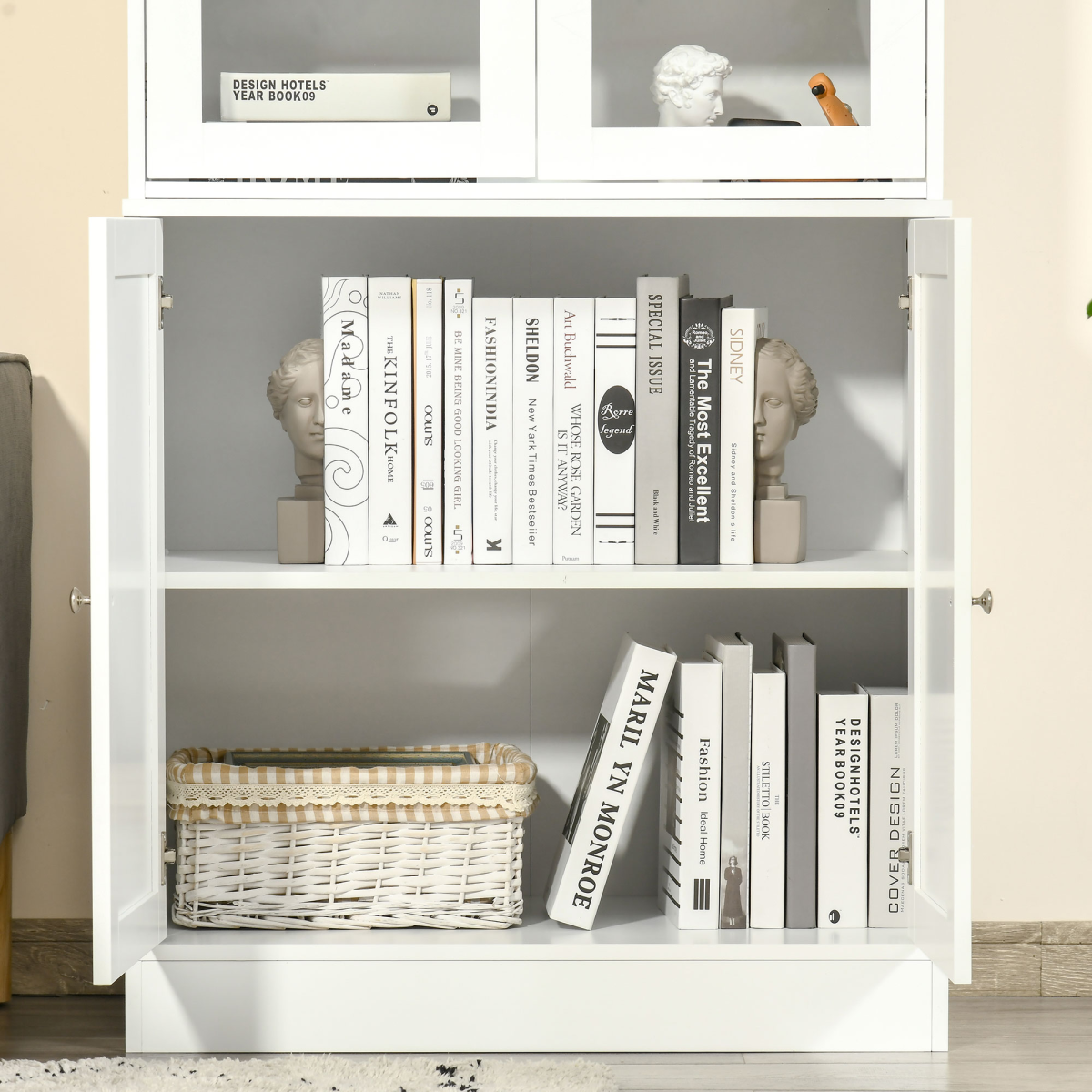 Modern Bookcase Display Storage Cabinet w/ Doors Adjustable Shelves