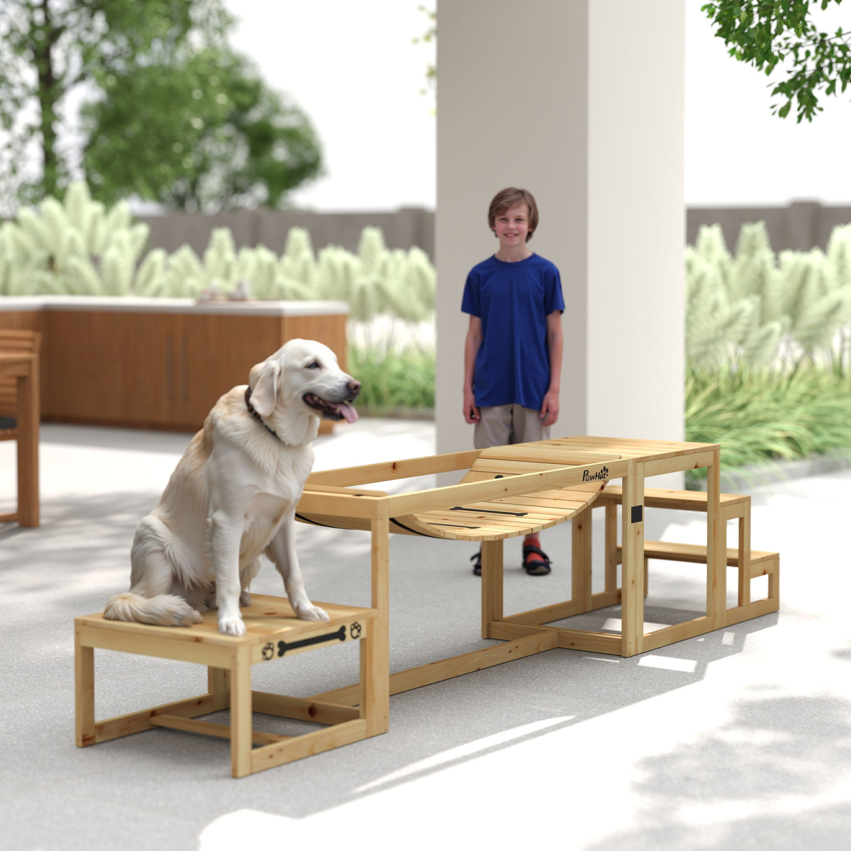 PawHut 3 Pieces Wooden Dog Agility Training Equipment, Natural Wood