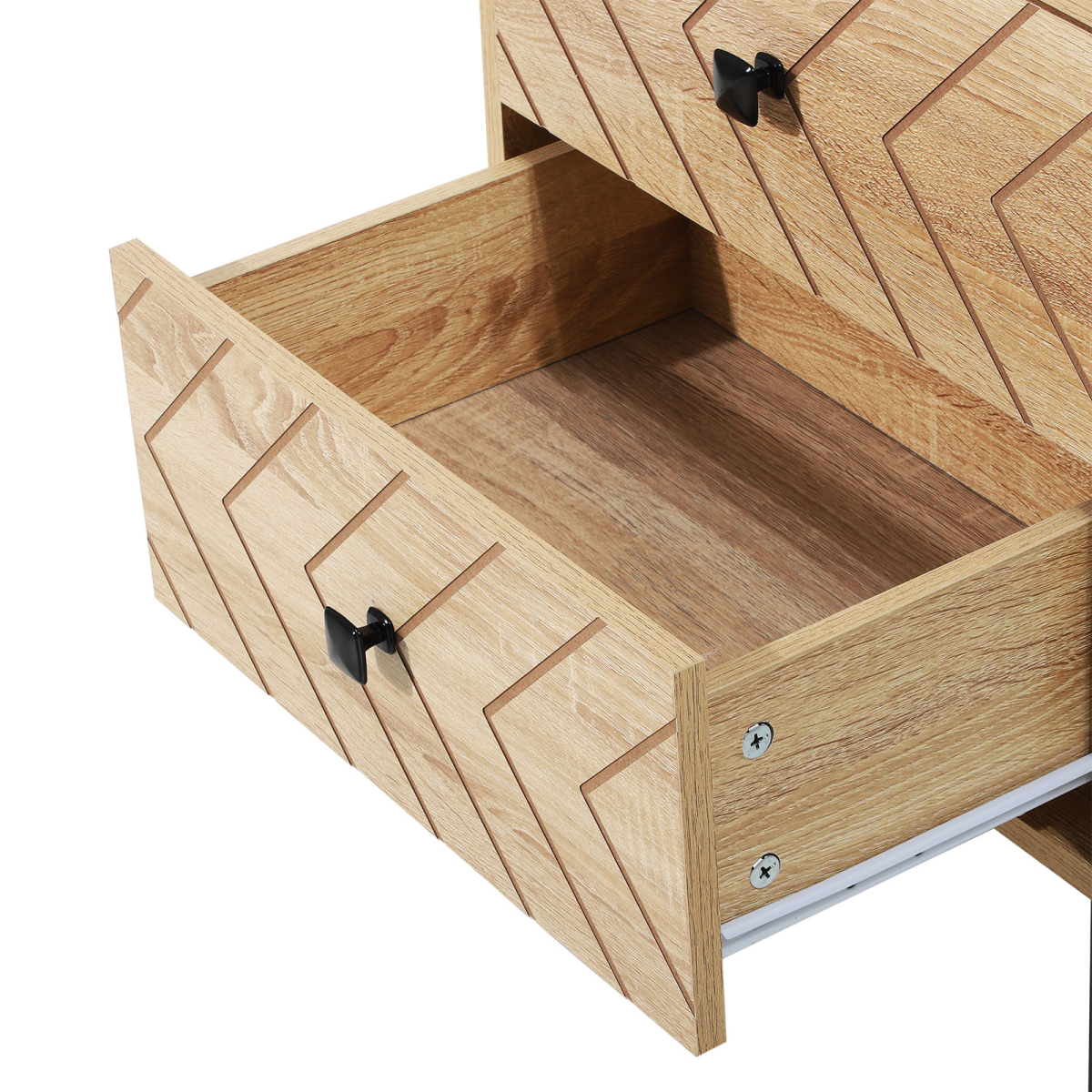 Bedside Table 2 Drawer Unit  Zig Zag Design w/ Black Metal Handles