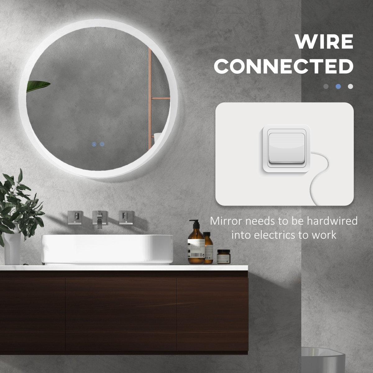 kleankin Illuminated Bathroom Mirror with LED Lights, Defogging Film, Silver