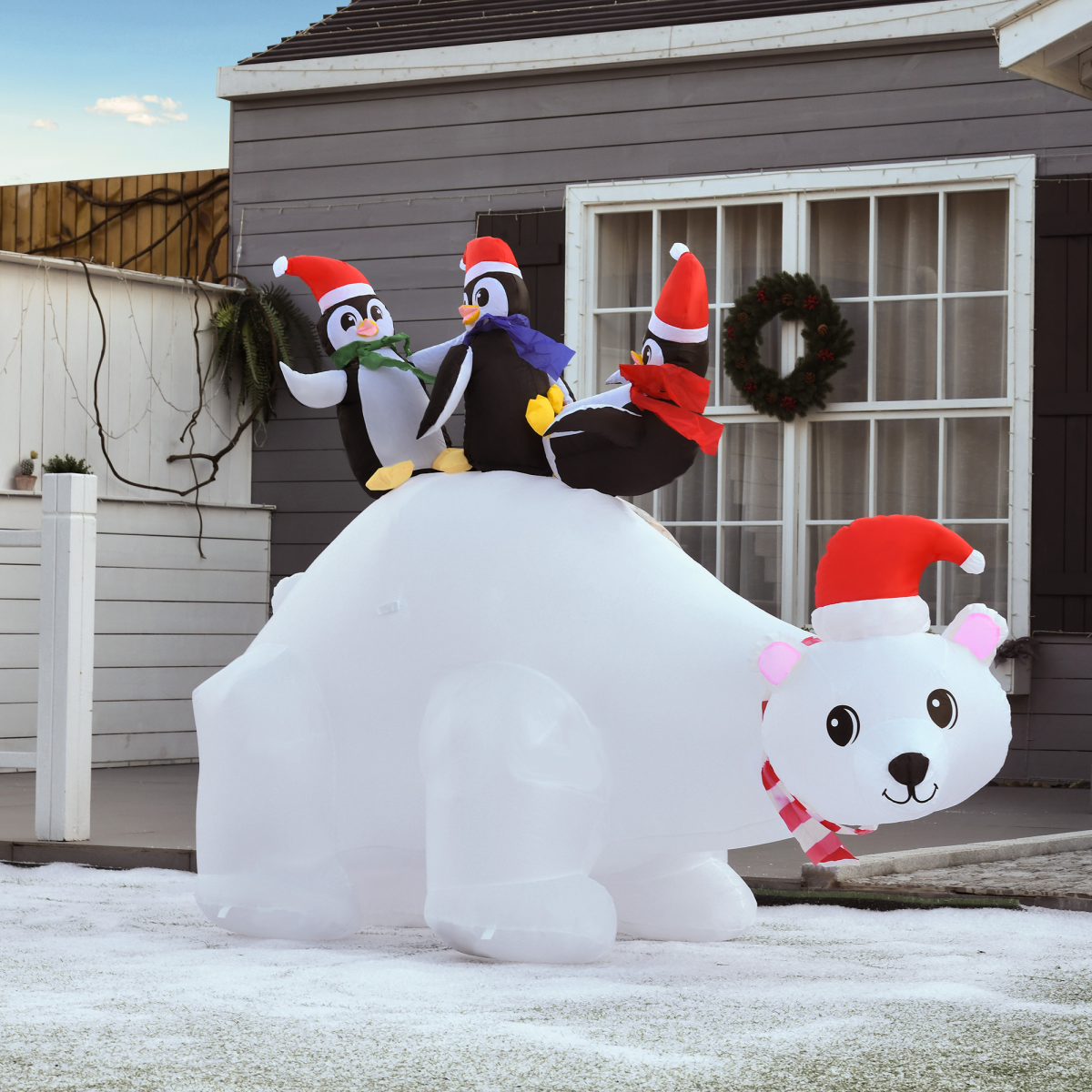 5ft Outdoor Christmas Inflatable with LED Ligh Polar Bear Three Penguins Garden