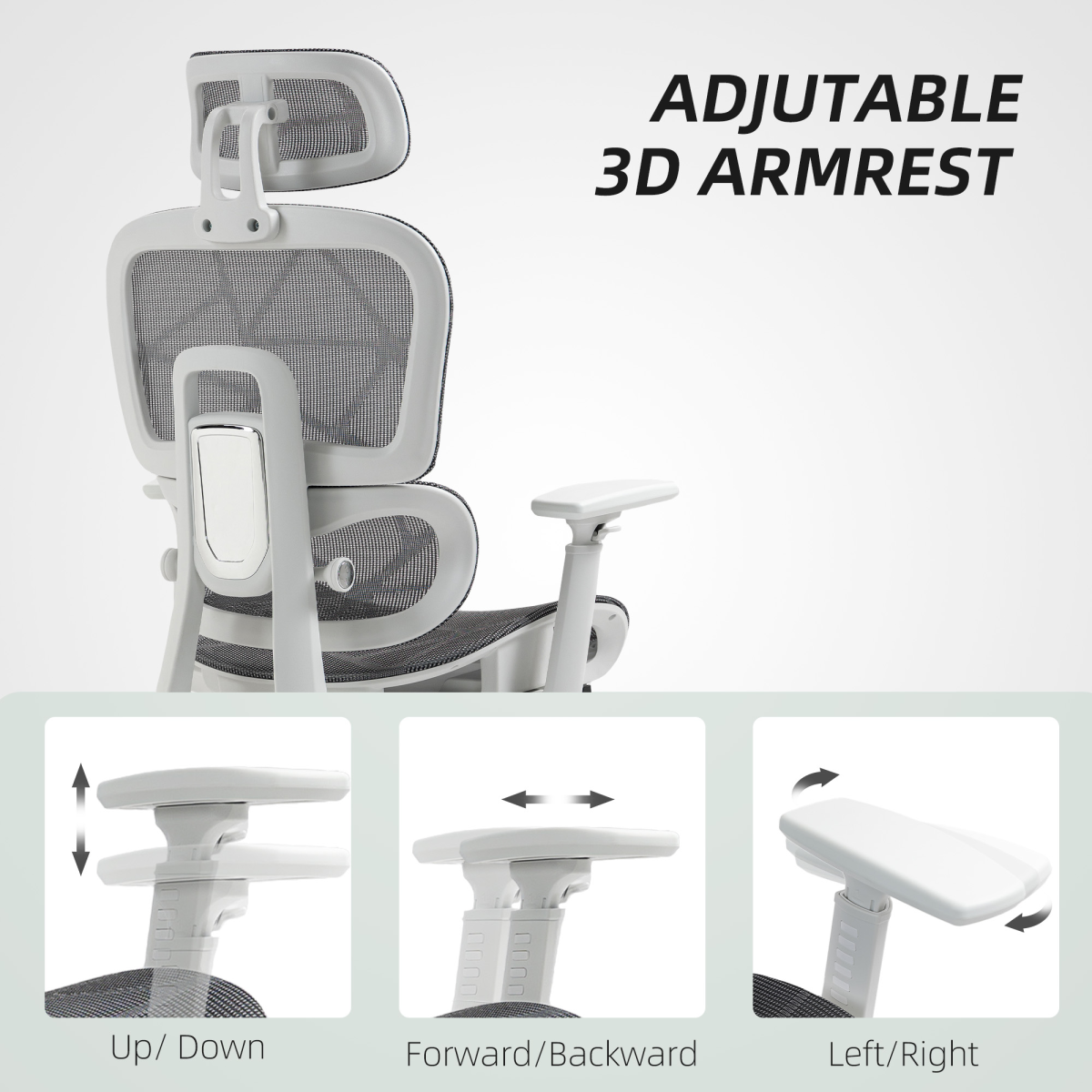 HOMCOM Ergonomic Office Chair Swivel Computer Chair with 3D Armrest Grey