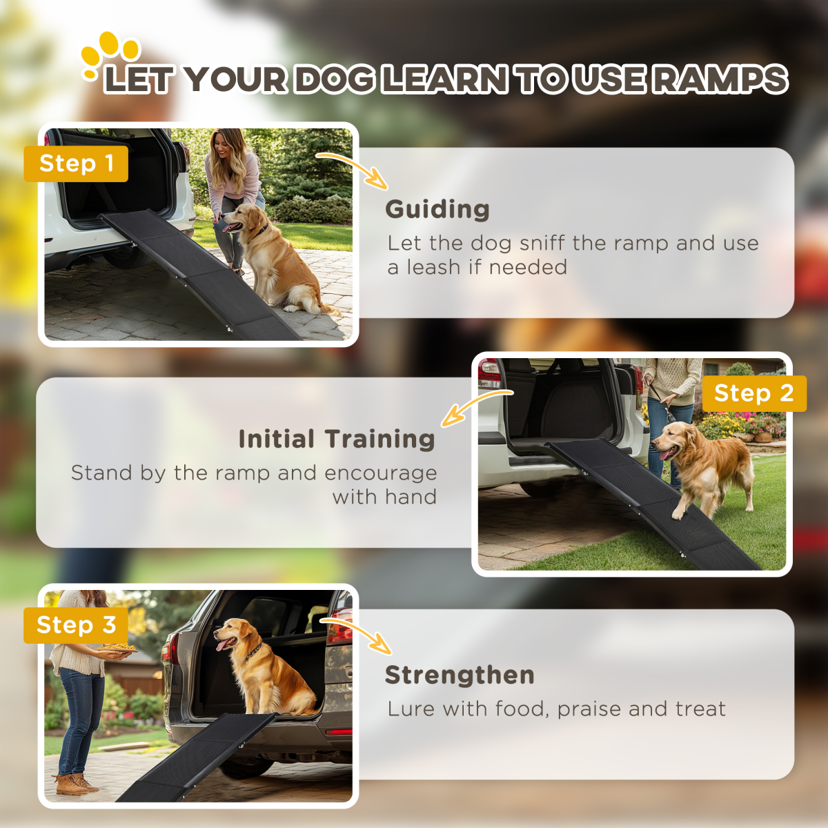 PawHut Folding Dog Ramp for XL Dogs w/ Non-Slip Surface, Portable Car Pet Ramp