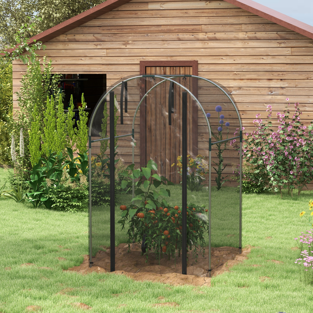 Outsunny Fruit Cage, Plant Protection Tent, 1.2 x 1.2 x 1.9m, Black