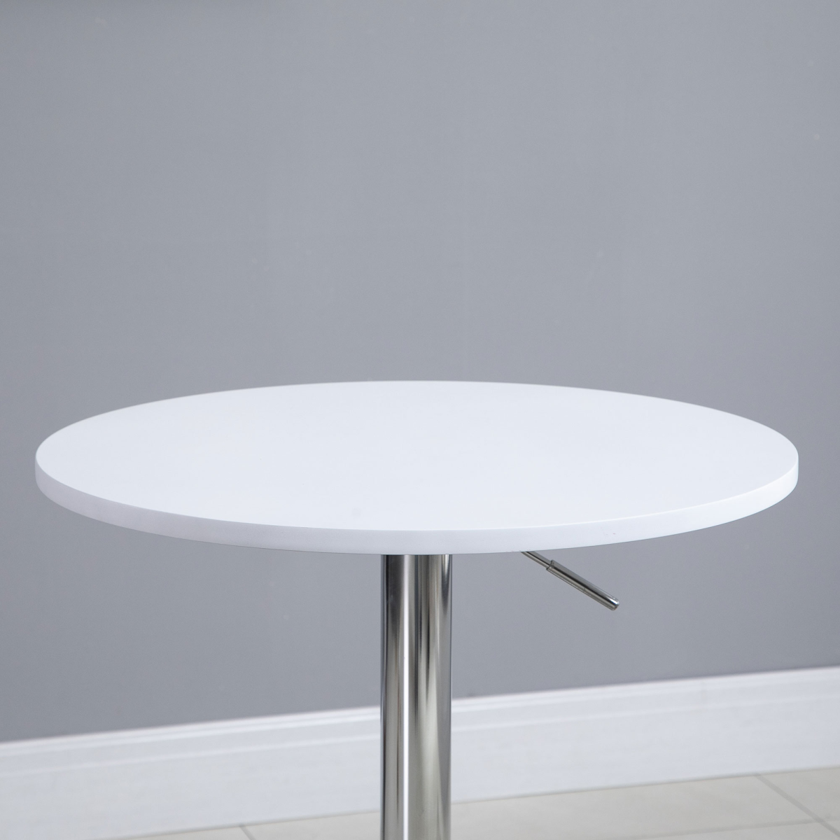 60cm Adjustable Height Round Bar Table w/ Swivel Top Metal Frame White