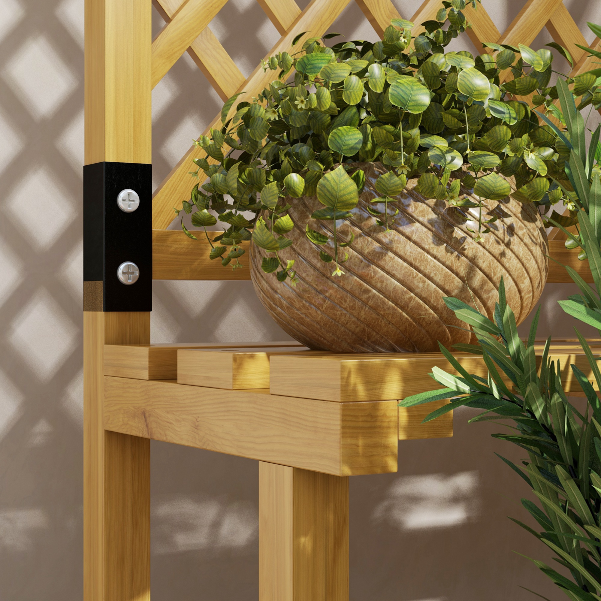 Outsunny Wooden Plant Stand with Trellis for Climbing Plants, Yellow
