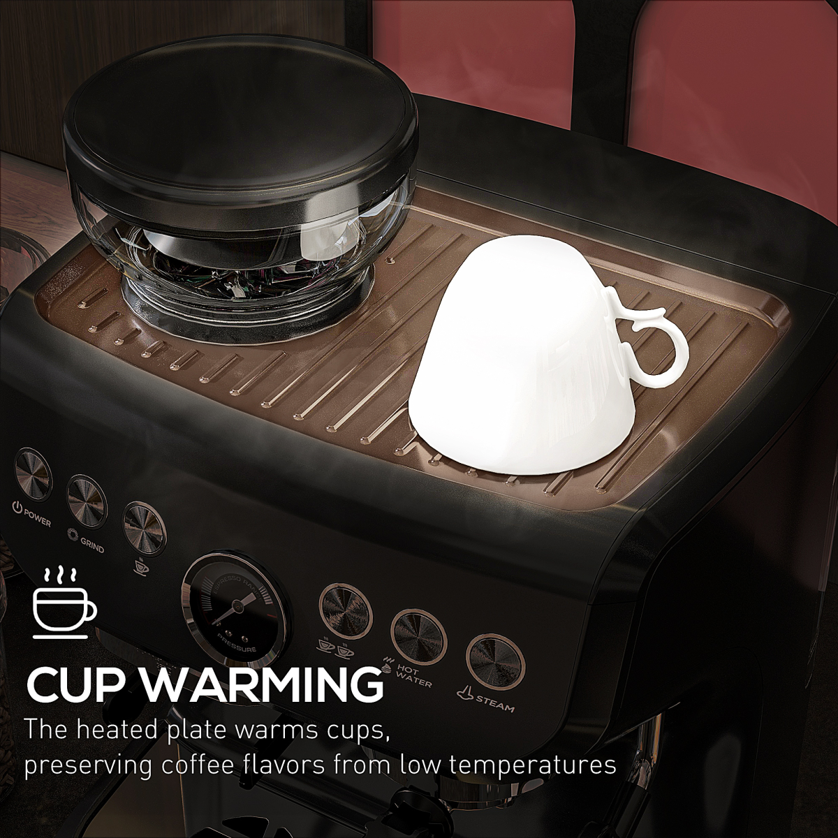 Espresso Coffee Machine w/ Integrated Bean Grinder & Steam Wand 15 Bar Pressure