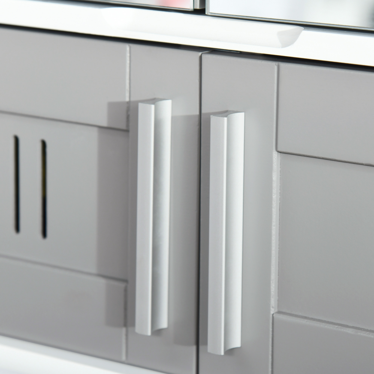 Bathroom Mirror Cabinet, Wall Mounted Storage Cupboard with Double Doors Grey