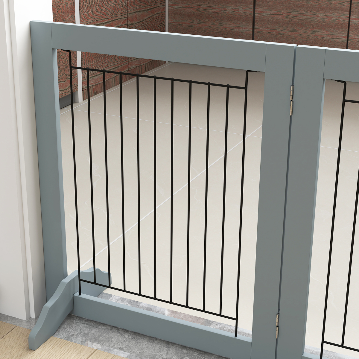 PawHut Foldable Wooden Pet Gate w/ 3 Panels 2 Support Feet for Small Dogs