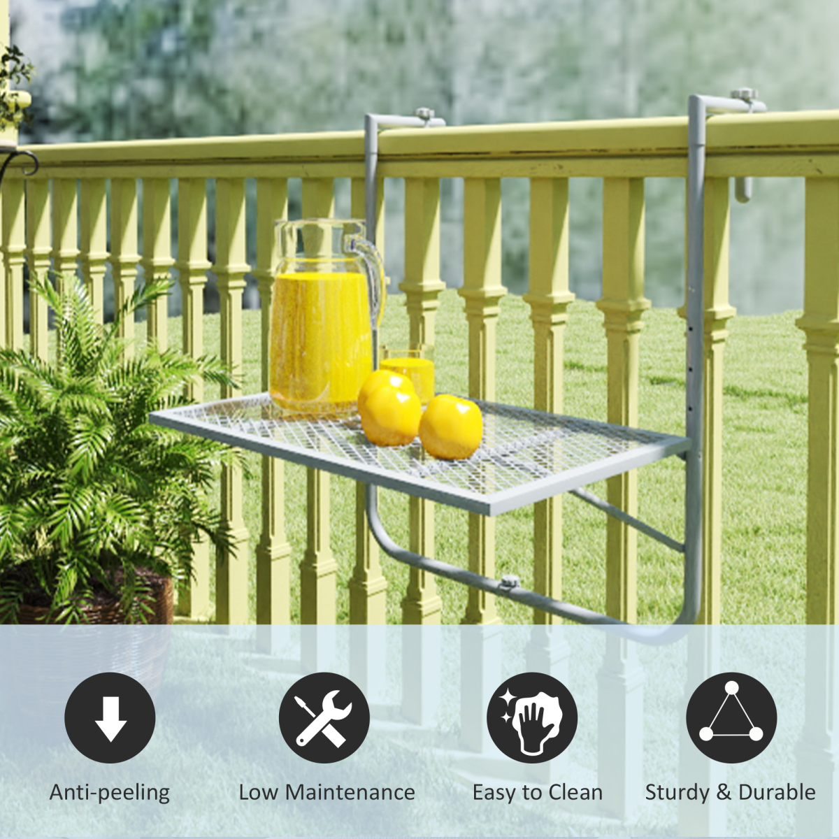 Outsunny Balcony Hanging Table Wall Mount Adjustable Folding Desk Patio Grey