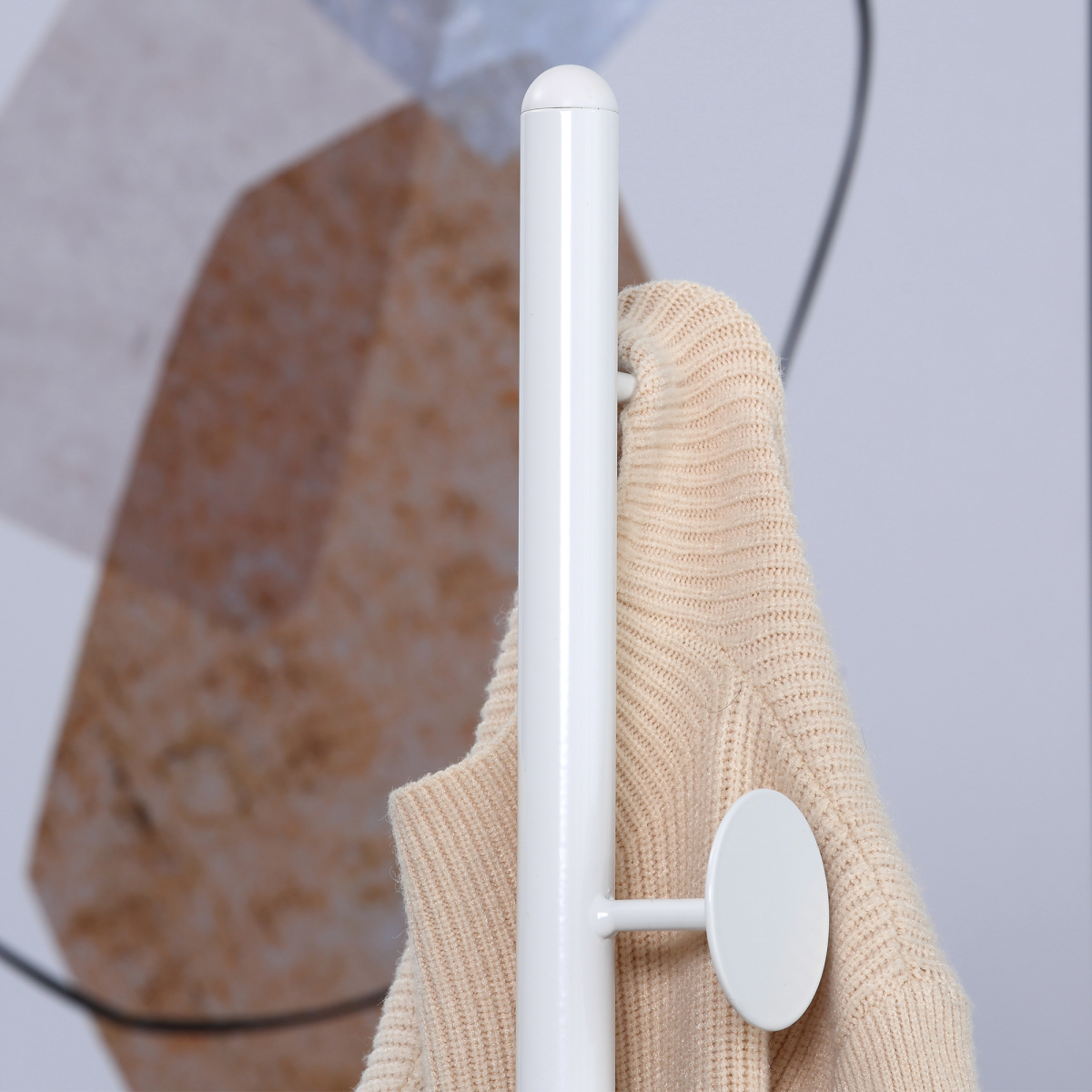 HOMCOM Steel Coat Stand Rack Marble Base 8 Hook for Living Room Entryway,White