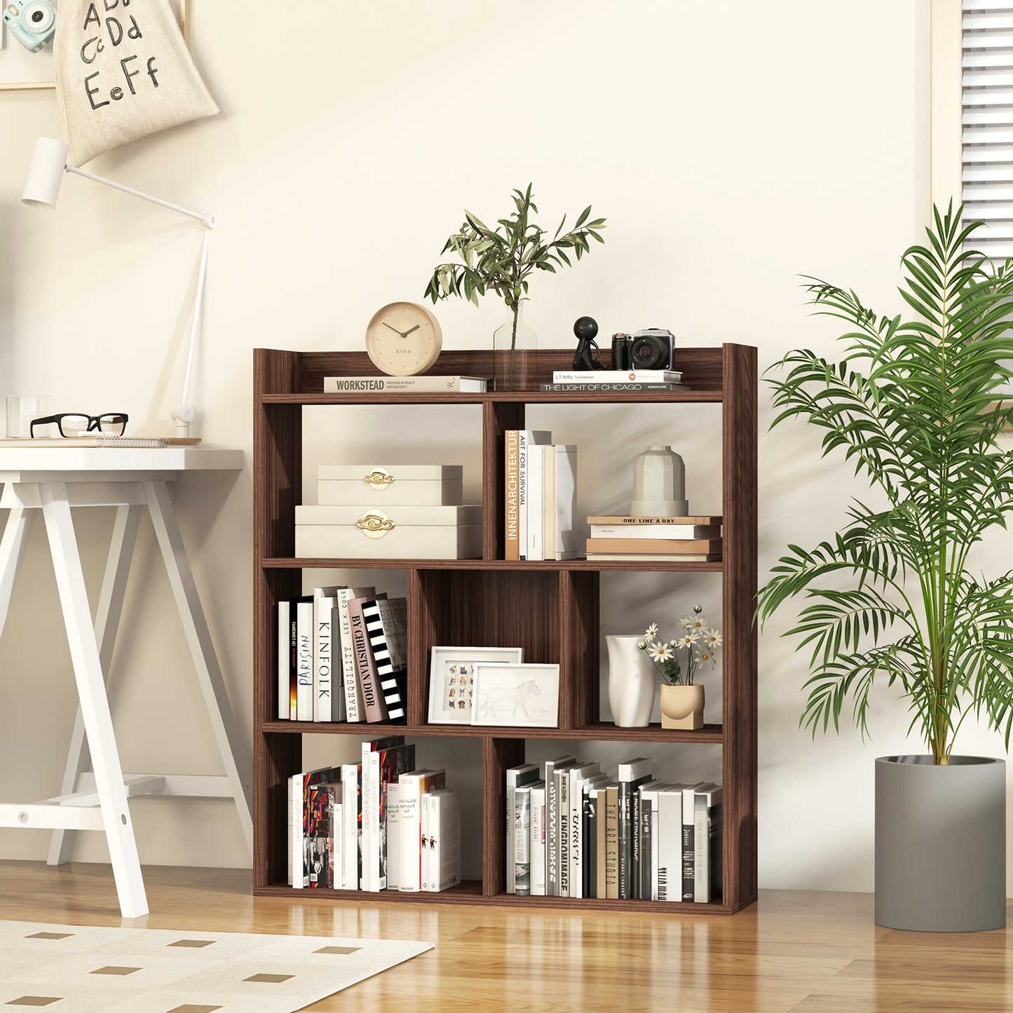 7 Cubes Open-back Bookshelf Home Storage Display Shelf-Coffee