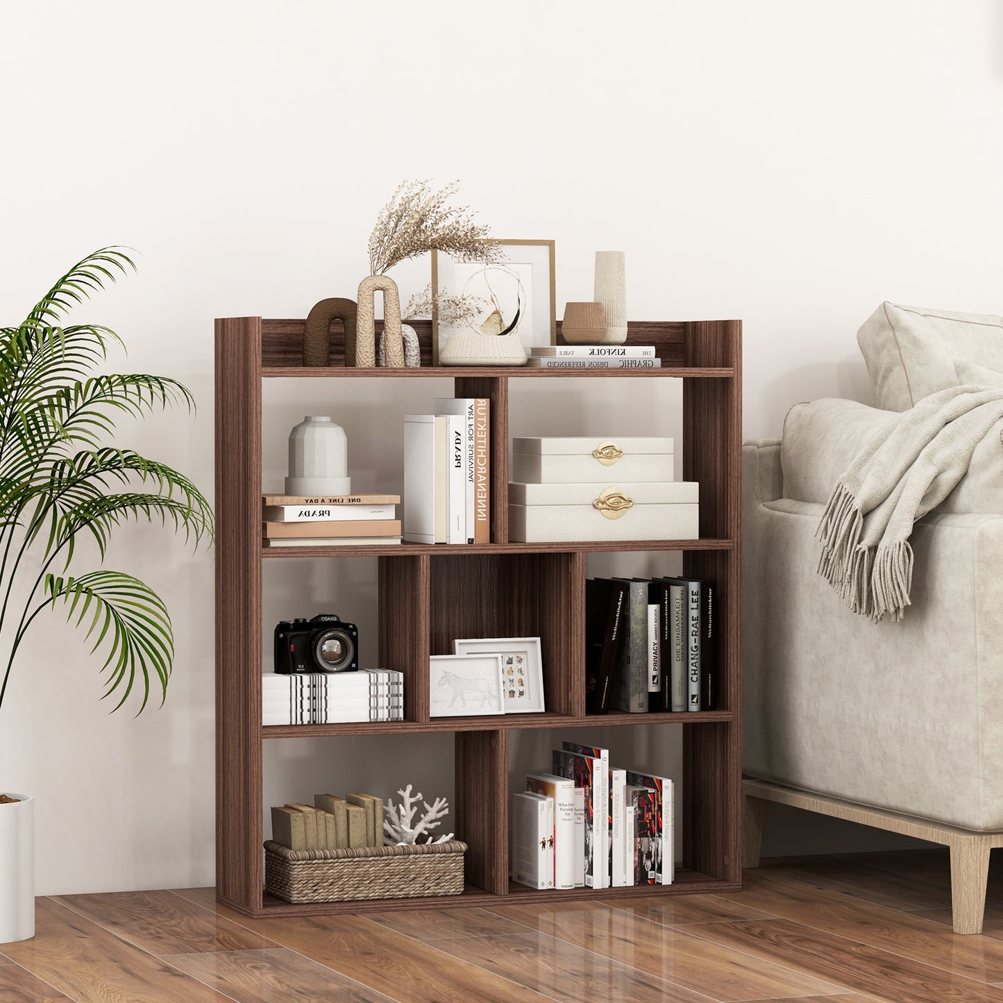 7 Cubes Open-back Bookshelf Home Storage Display Shelf-Coffee
