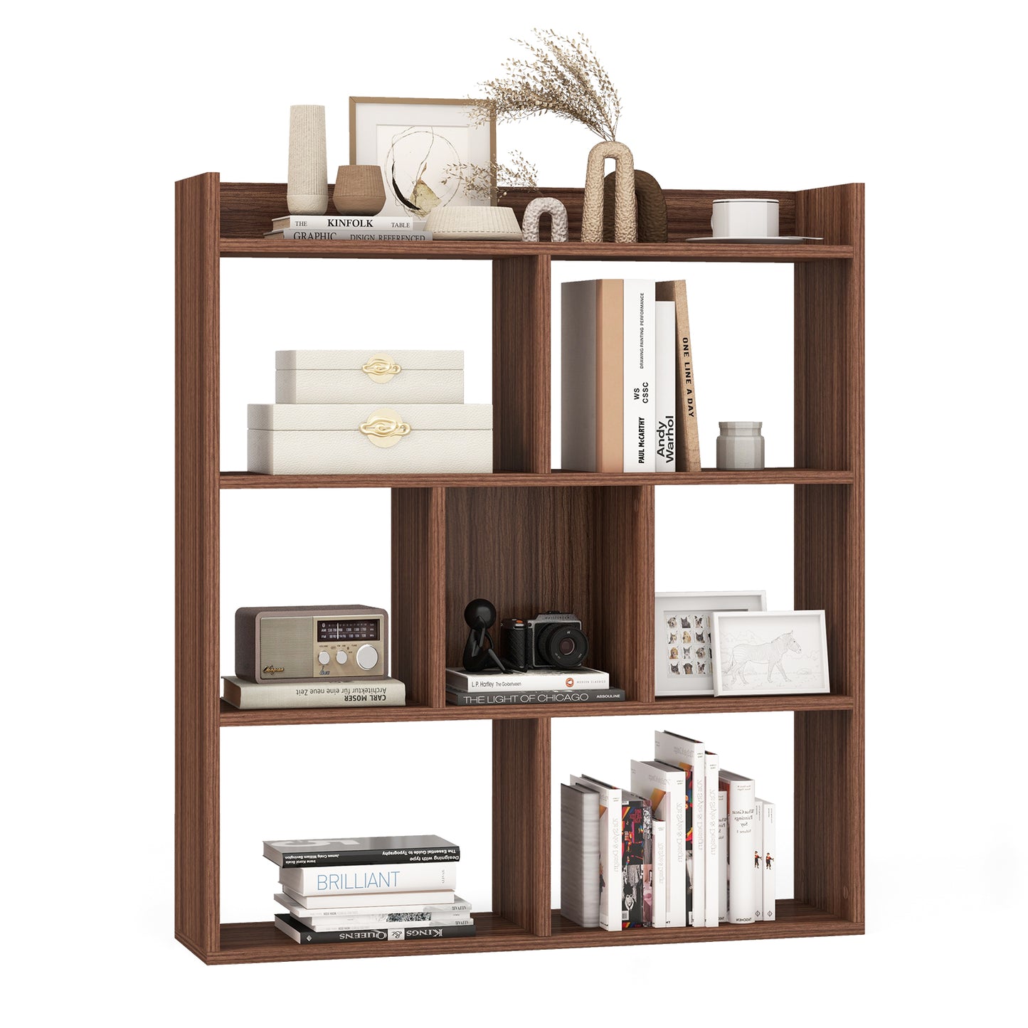 7 Cubes Open-back Bookshelf Home Storage Display Shelf-Coffee