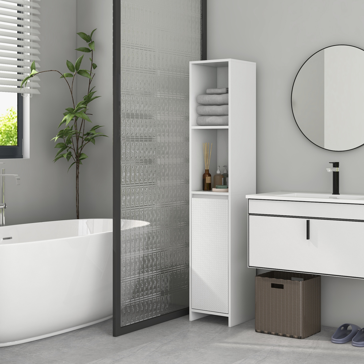 HOMCOM Narrow Bathroom Cabinet, Slim Bathroom Cupboard, White