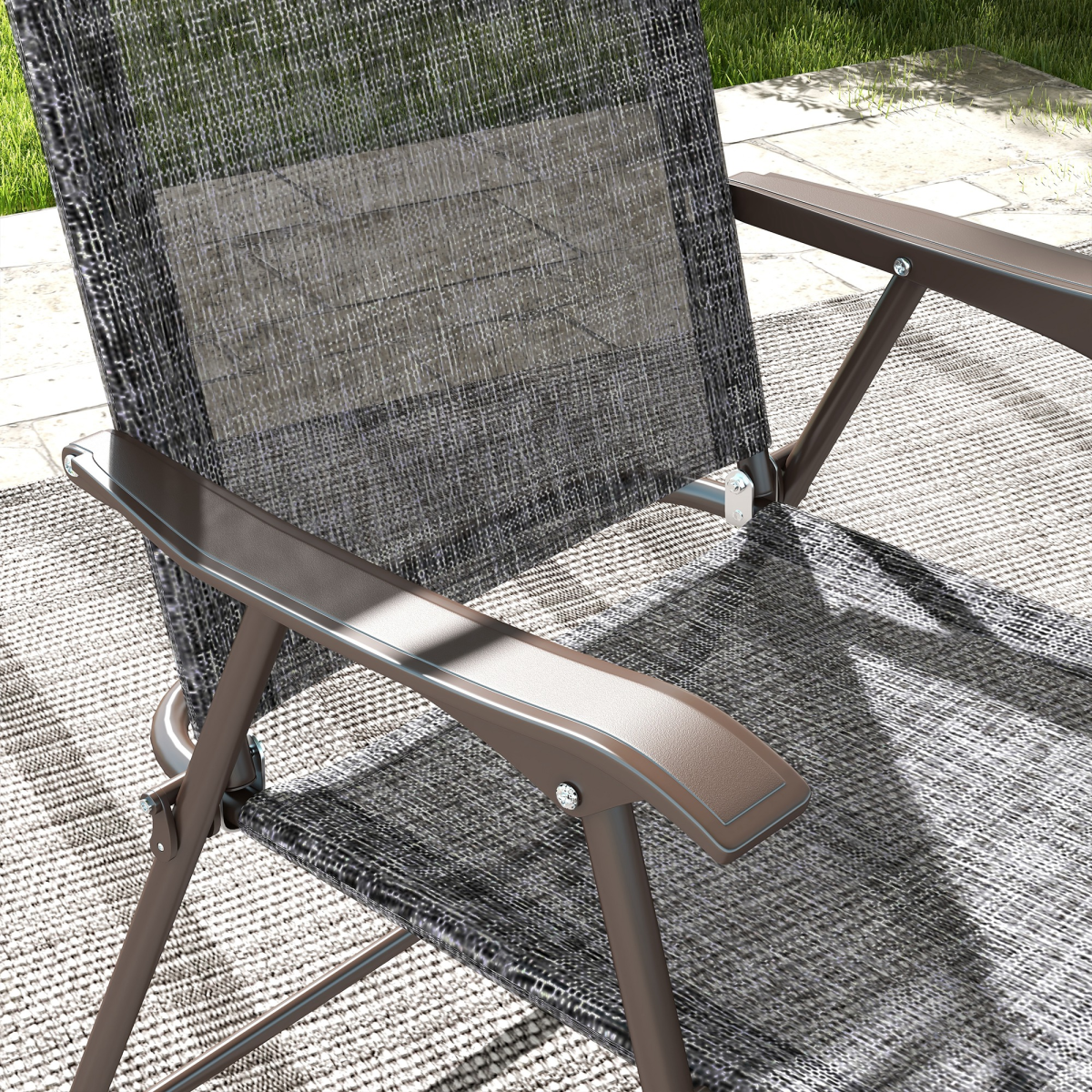 Outsunny Folding Chairs Set with Armrest, Breathable Mesh Fabric Seat, Grey