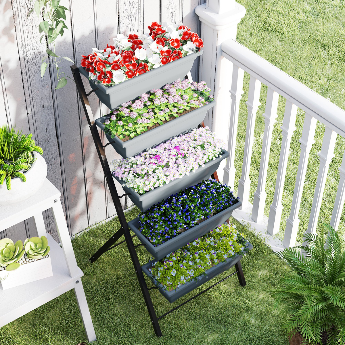 Outsunny 5-Tier Raised Garden Bed, Ladder Planter with 5 Removable Boxes