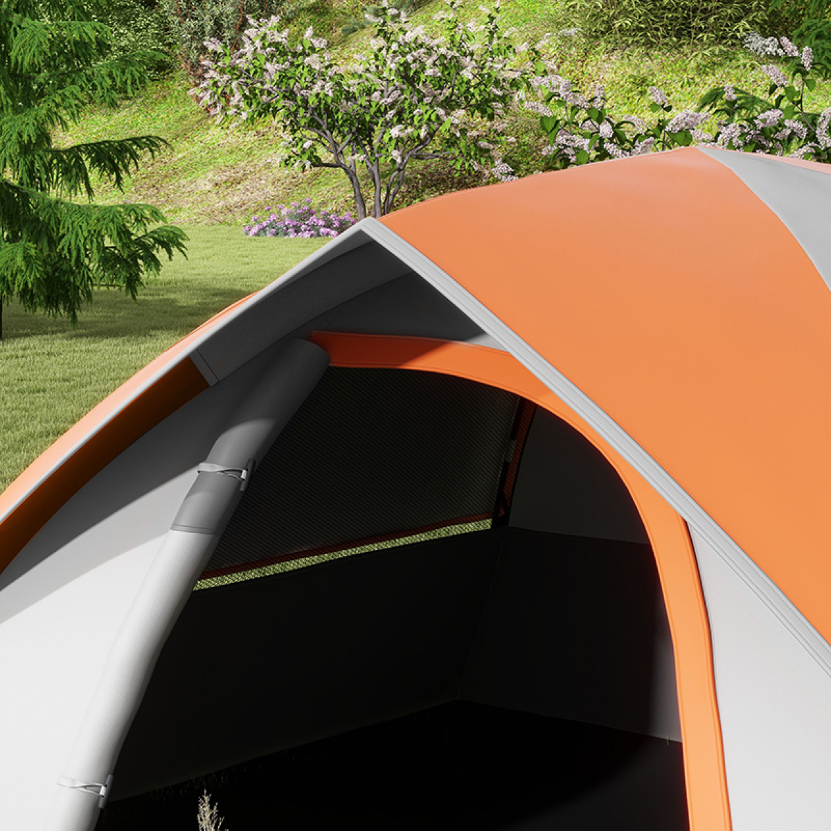 Outsunny Camping Tent, 2 Man Family Tent, Grey and Orange
