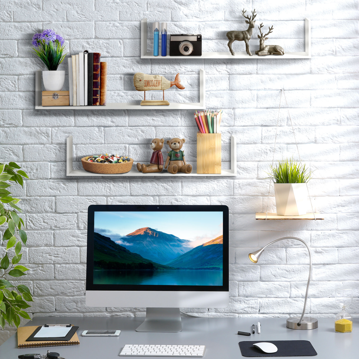 Set of 3 Wooden Floating Shelves Wall Mount CD DVD Display White HOMCOM