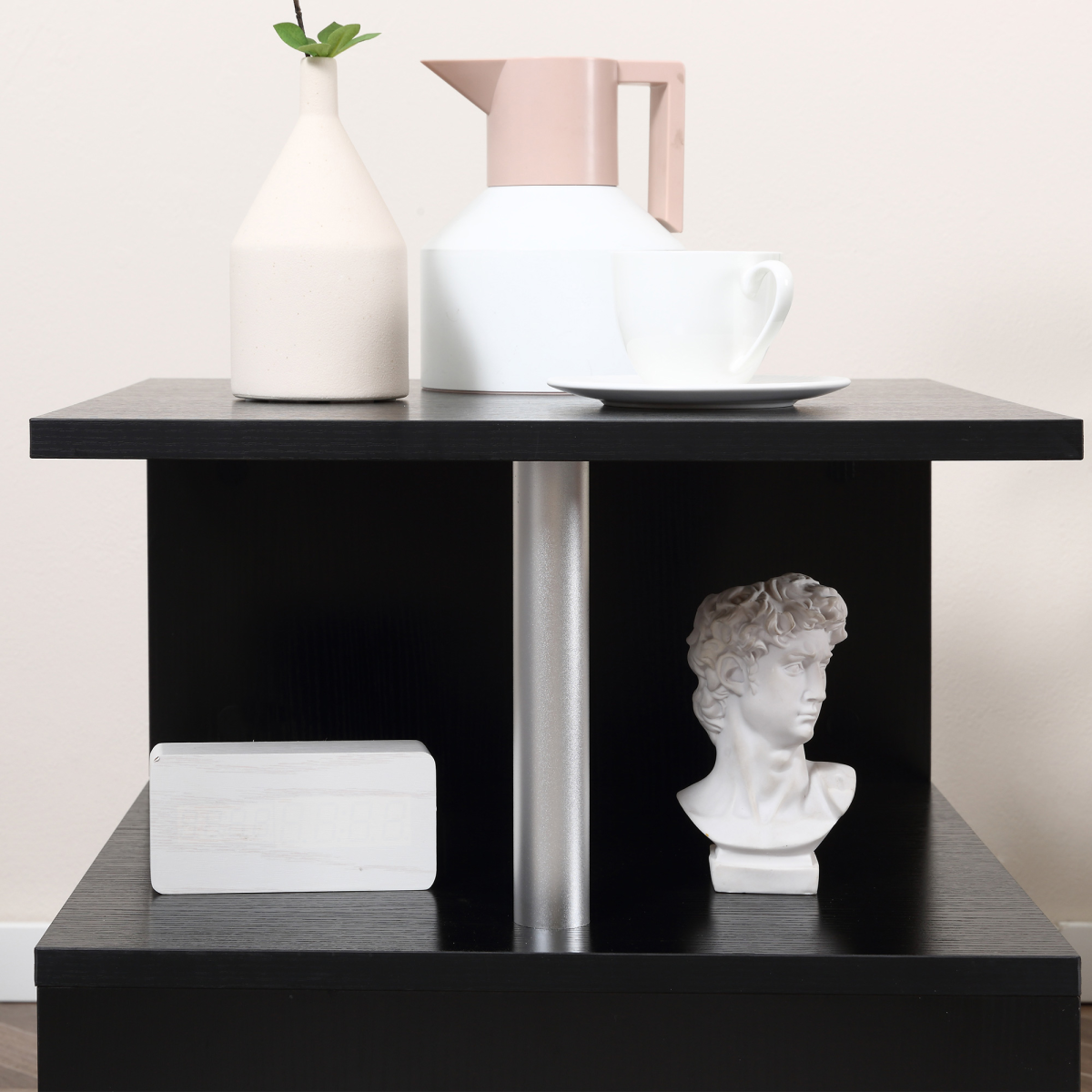 50Lx50Wx50H cm Wooden Side S Shape Cube Coffee Console Table 2-Tier Black