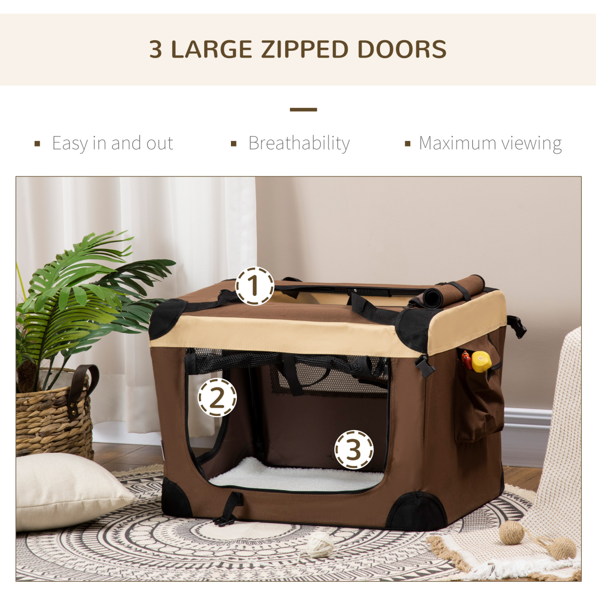 60cm Foldable Pet Carrier w/ Cushion for Mini Dogs and Cats - Brown Pawhut