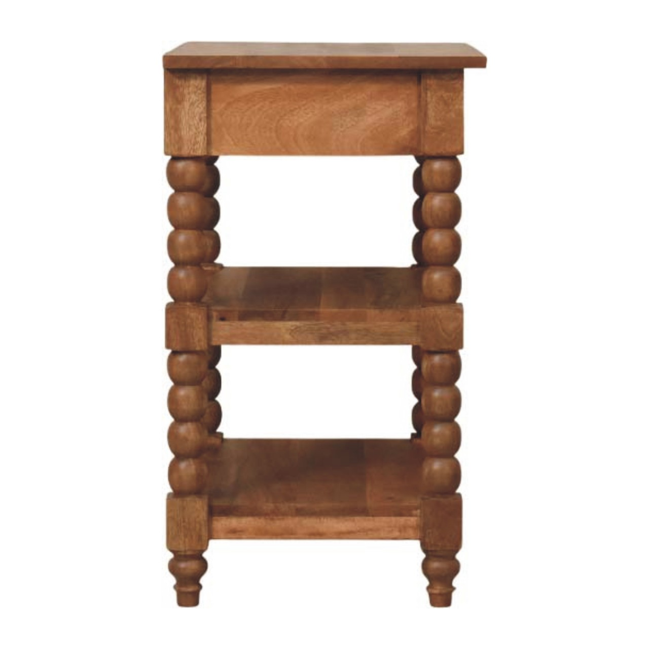 Artisan Furniture Solid Wood Barley Twist Side Table, Drawer And 2 Open Slots, Beige